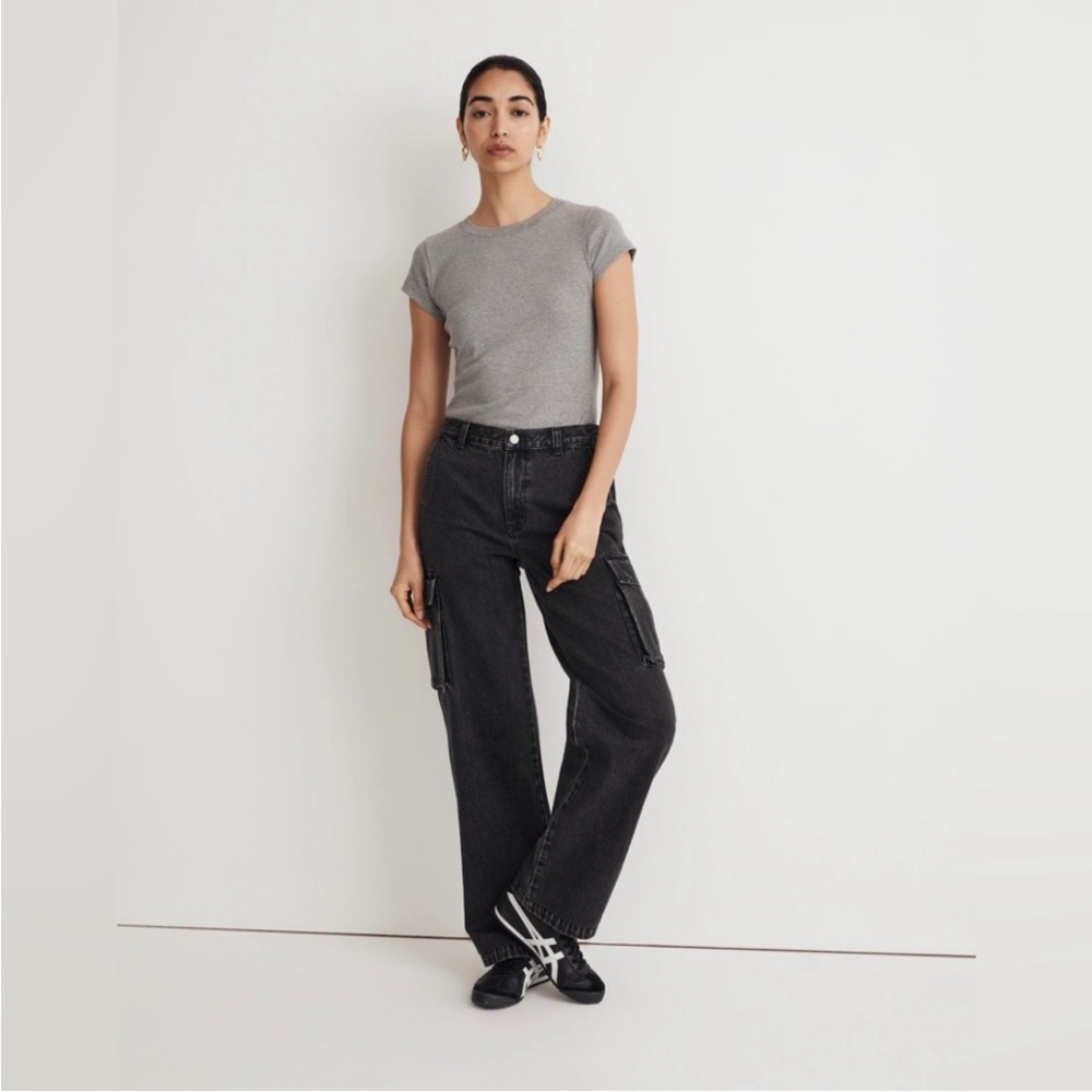 Madewell Low Slung Cargo Black Wash Denim Jeans Size 27.
